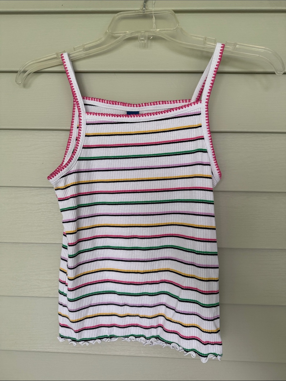 Old Navy White Ribbed Tank with Pink, Yellow, Green & Black Stripes